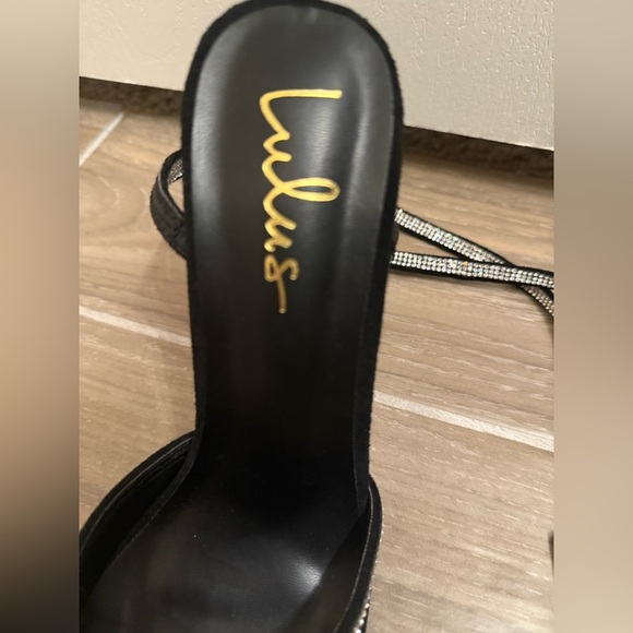 Lulus Luciee Black Satin Rhinestone Ankle Strap Heels Size 8 - Picture 8 of 8